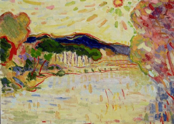 Art Pierre Greeting Card featuring the painting Beynac et Cazenac , Dordogne , Yellow Sunshine by Pierre Dijk