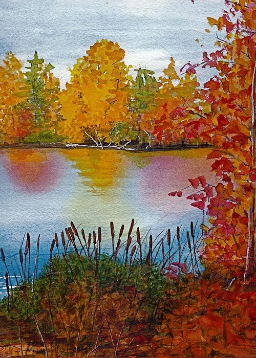 Landscape Greeting Card featuring the painting Yellow Tree at Institute Park by Lynn Babineau