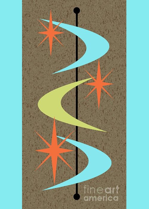 Mid Century Modern Greeting Card featuring the digital art Yellow Turquoise Orange Mid Century Boomerangs by Donna Mibus