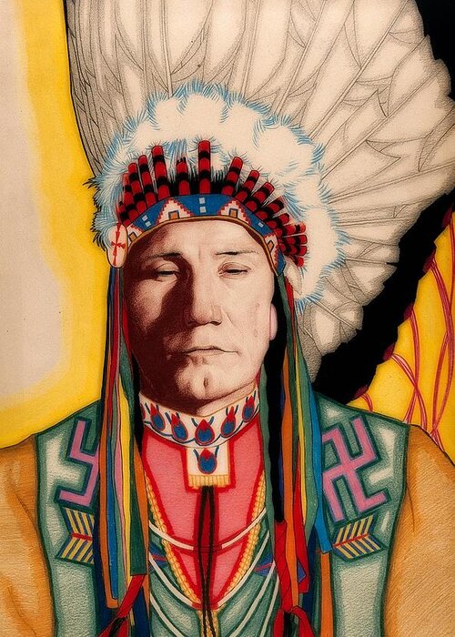 Painting Greeting Card featuring the painting Yellowhead, A North America Indian Medical Practitioner by Mountain Dreams