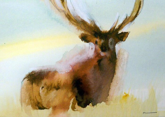 Travel Outdoors Nature Wildlife Greeting Card featuring the painting Yellowstone Elk by Ed Heaton