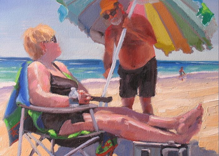 Beach Scene Greeting Card featuring the painting Yes Dear by Laura Lee Zanghetti