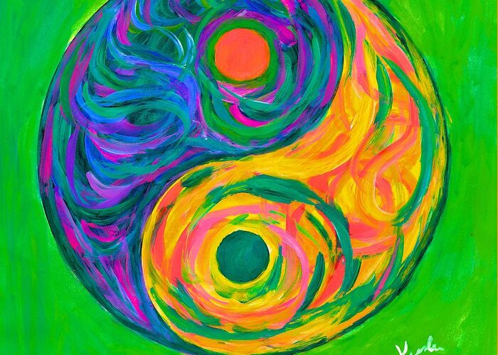 Yin Yang Paintings Greeting Card featuring the painting Yin Yang Spring by Kendall Kessler