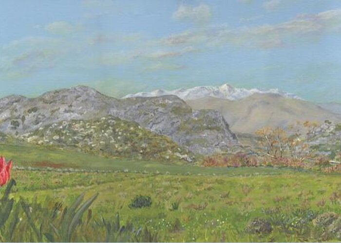 Crete Greeting Card featuring the painting Yious Kambos, Central Crete by David Capon