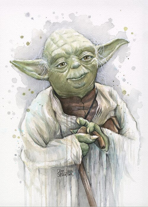 Yoda Greeting Card featuring the painting Yoda by Olga Shvartsur