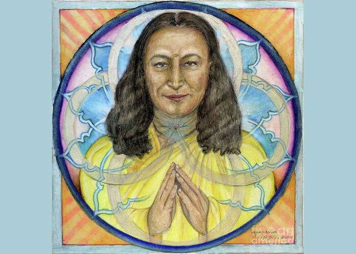 Mandala Greeting Card featuring the painting Yogananda by Jo Thomas Blaine