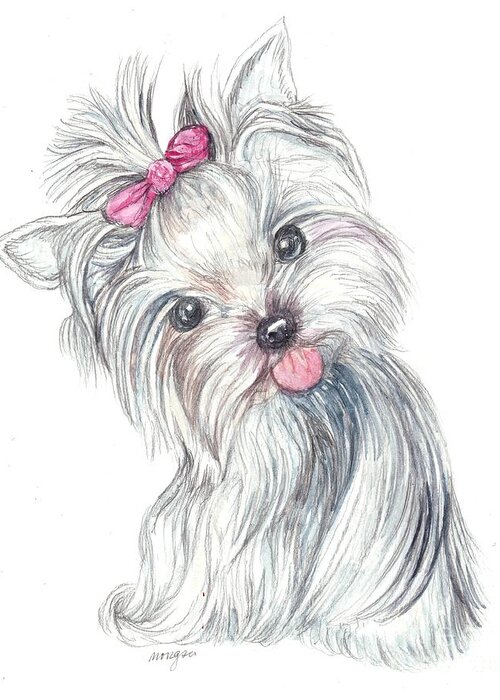 Yorkie Greeting Card featuring the painting Yorkie Puppy by Morgan Fitzsimons