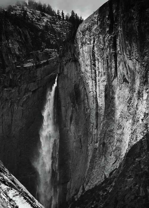 Yosemite National Park Greeting Card featuring the photograph Yosemite Falls Shadows Black White by Kyle Hanson