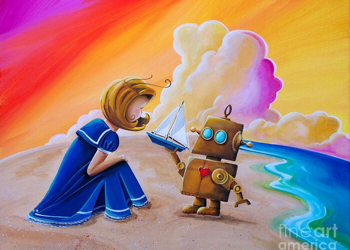 Robot Greeting Card featuring the painting You Can Be Captain by Cindy Thornton