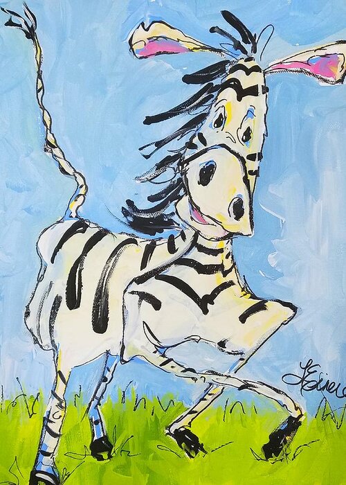 Zebra Greeting Card featuring the painting You Make Me Feel So Young by Terri Einer