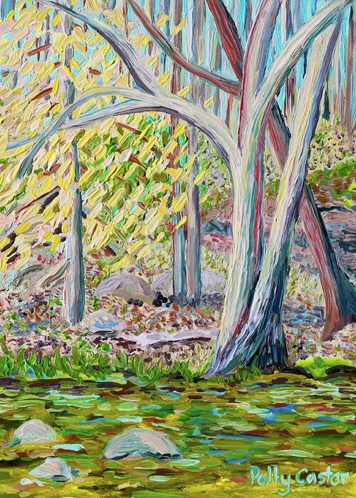  Greeting Card featuring the painting Young Beech Tree in Early Spring by Polly Castor