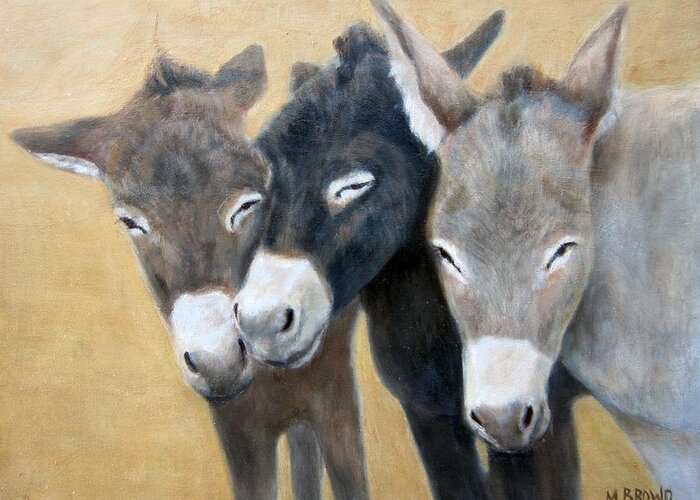 Donkeys Greeting Card featuring the painting Young Donkeys by Monica Brown