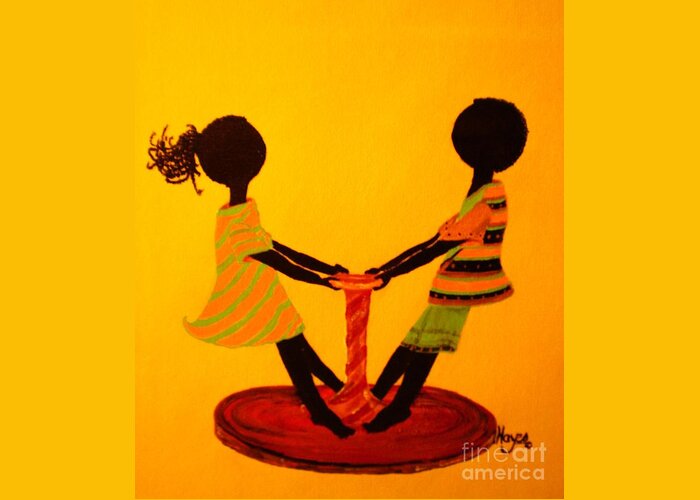 Yellow Greeting Card featuring the painting Young Love-Twirling by Barbara Hayes