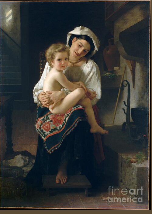 Theodore Chasserriau Greeting Card featuring the painting Young Mother Gazing at Her Child by MotionAge Designs
