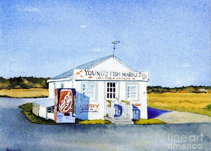 Watercolor Greeting Card featuring the painting Young's Fish Market by Heidi Gallo