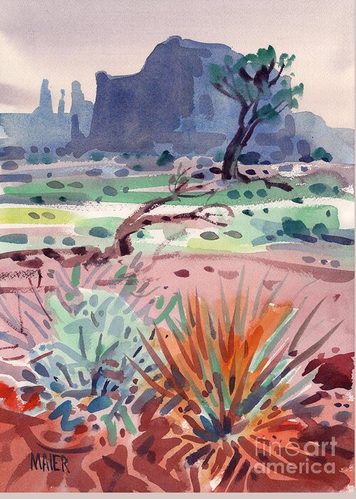 Monument Valley Greeting Card featuring the painting Yucca and Buttes by Donald Maier