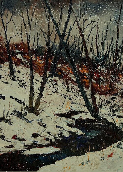 Winter Greeting Card featuring the painting Ywoigne Snow by Pol Ledent