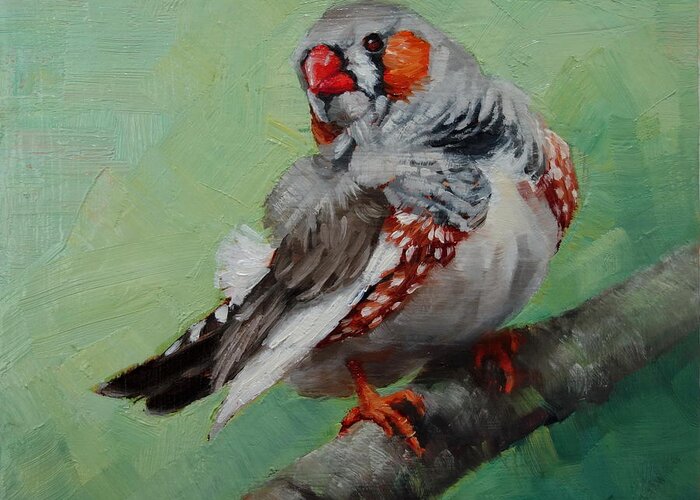 Finch Greeting Card featuring the painting Zebra Finch Miniature by Margaret Stockdale