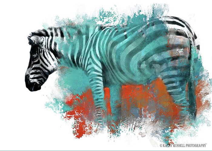  Greeting Card featuring the digital art Zebra in Color by Kathy Russell
