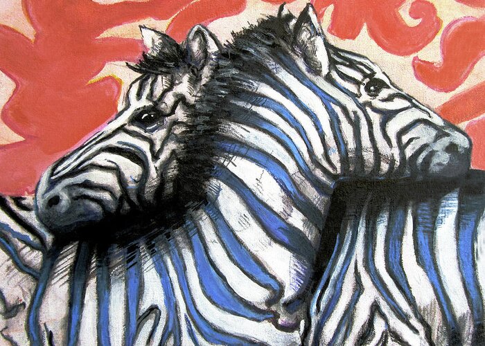 Zebra Stripes Greeting Card featuring the painting Zebra In Love by Rene Capone