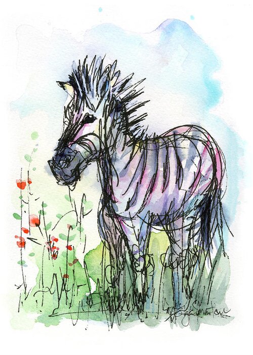 Zebra Greeting Card featuring the painting Zebra Painting Watercolor Sketch by Olga Shvartsur