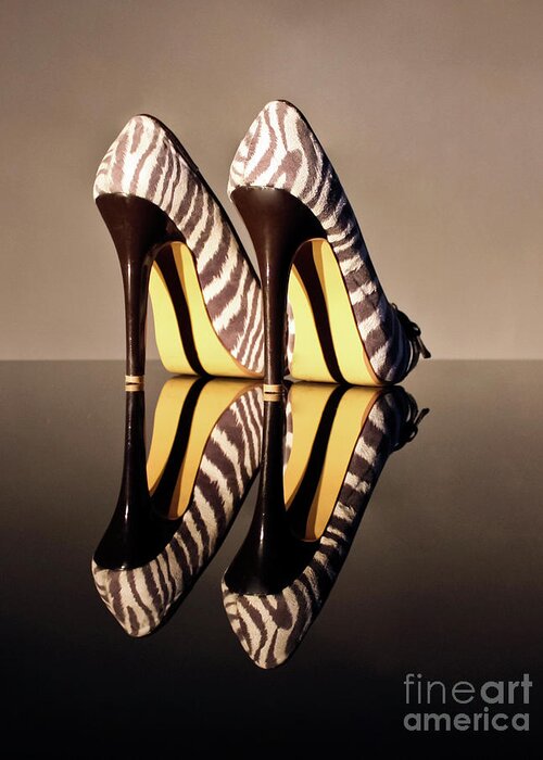 Zebra Print Shoes Greeting Card featuring the photograph Zebra Print Stiletto by Terri Waters