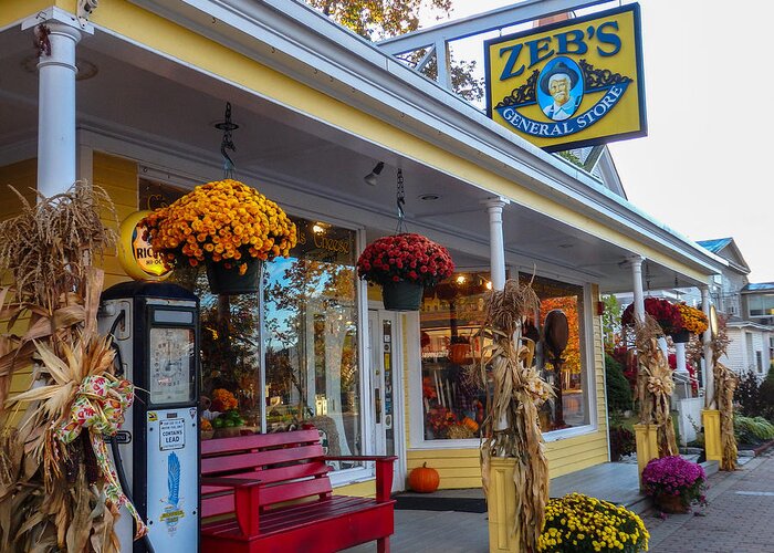 Main Street Greeting Card featuring the photograph Zebs General Store, North Conway 1 by Nancy De Flon