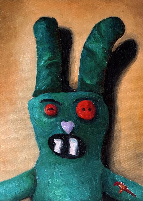 Zombie Greeting Card featuring the painting Zombie Bunny by Leah Saulnier The Painting Maniac