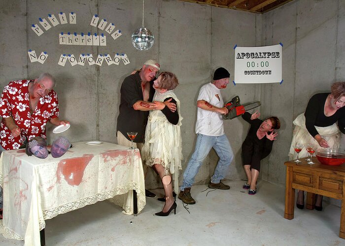 Zombie Greeting Card featuring the photograph Zombie Post Apocalypse Ball, Party Like There's No Tomorrow by Karen Foley