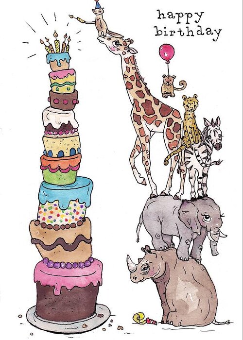 Birthday Greeting Card featuring the painting Zoo Animals Happy Birthday Card by Katrina Davis