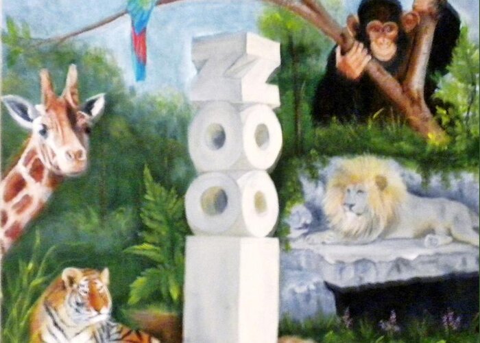Zoo Greeting Card featuring the painting Zoo by Marti Idlet