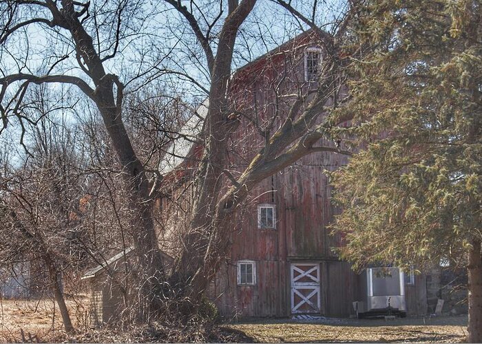 Barn Greeting Card featuring the photograph 0256 - Lakeville Roads Hidden Red by Sheryl L Sutter