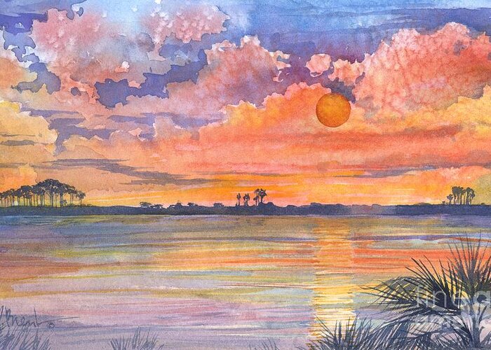 {beach Scenes} Greeting Card featuring the painting 05131 - Tyndall Sunset by Paul Brent