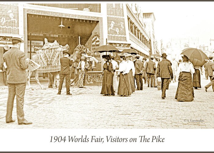 Sepia Tone Greeting Card featuring the photograph 1904 Worlds Fair, Visitors on The Pike by A Macarthur Gurmankin