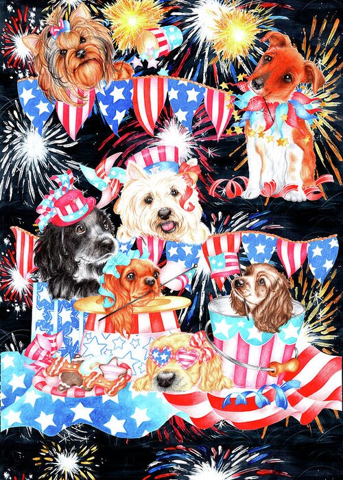 Dogs Greeting Card featuring the painting 4th Of July #1 by Cb Studios
