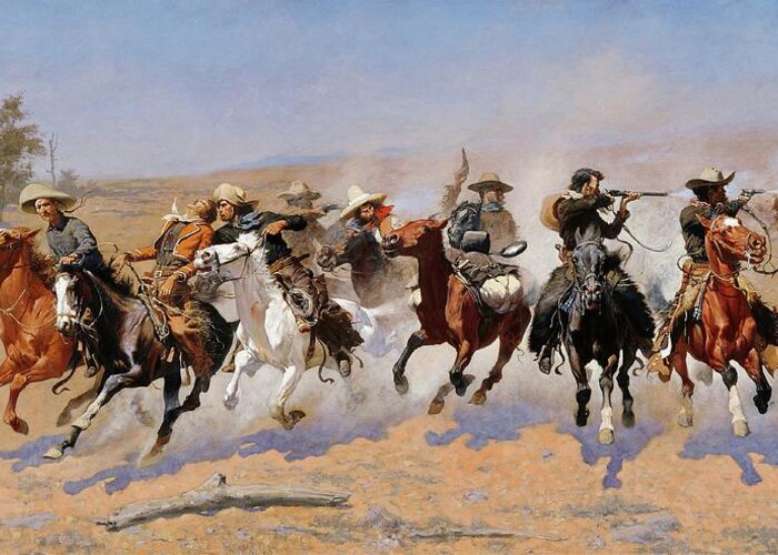 Cowboy Greeting Card featuring the painting A Dash For The Timber by Frederic Remington