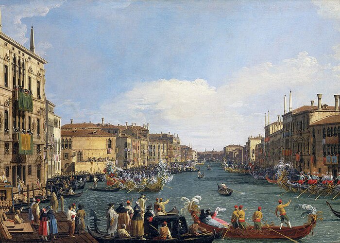 Boat Greeting Card featuring the painting A Regatta on the Grand Canal #1 by Canaletto