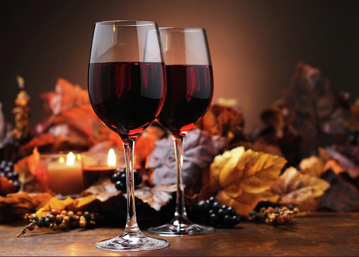 Event Greeting Card featuring the photograph Autumn Decoration With Wine #1 by Moncherie