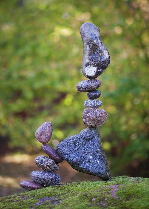 Meditation Zen Yoga Mindfulness Stones Nature Land Art Balancing Sweden Greeting Card featuring the sculpture Balancing art #33 by Pontus Jansson