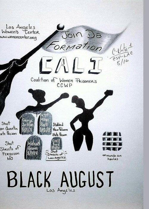 Black Art Greeting Card featuring the drawing Black August Los Angeles by Donald C-Note Hooker