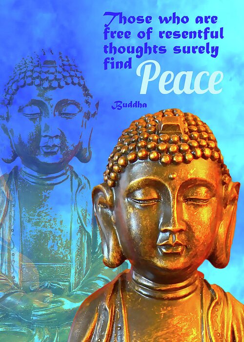 Buddha Greeting Card featuring the digital art Buddha's Thoughts of Peace by Ginny Gaura