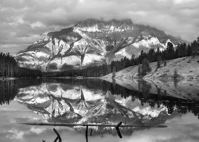 Disk1215 Greeting Card featuring the photograph Cascade Mt And Johnson Lake Alberta #1 by Tim Fitzharris