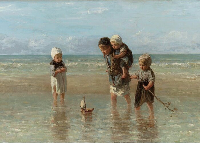 Jozef Israels Greeting Card featuring the painting Children of the Sea, 1872 #1 by Jozef Israels