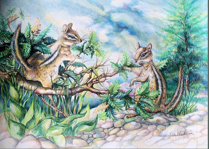 Chipmunks Greeting Card featuring the painting Chipmunks by Linda Shackelford