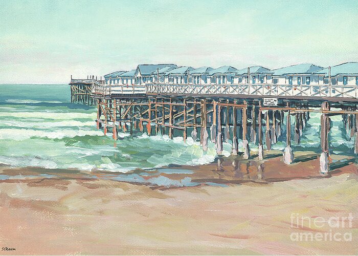 Crystal Pier Greeting Card featuring the painting Crystal Pier Pacific Beach San Diego California #1 by Paul Strahm