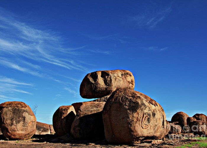 Devil's Marbles Greeting Card featuring the photograph Devils Marbles #1 by Douglas Barnard