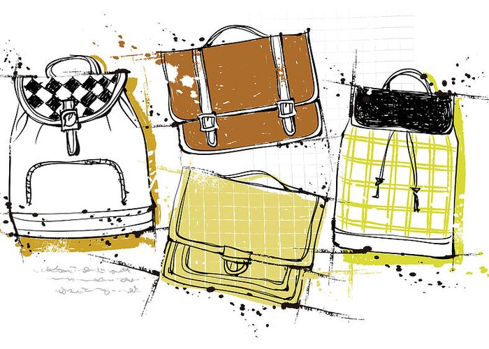 White Background Greeting Card featuring the digital art Diversity Of Bags #1 by Eastnine Inc.
