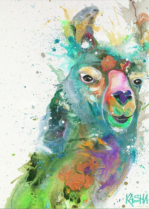 Llama Greeting Card featuring the painting Dolly Llama by Kasha Ritter