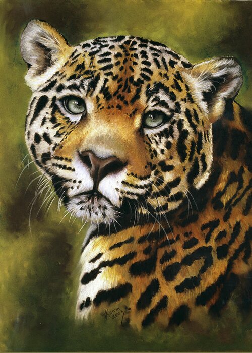 Jaguar Greeting Card featuring the painting Enchantress #1 by Barbara Keith