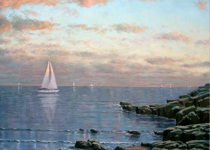 Paintings Greeting Card featuring the painting Evening Sail by Rick Hansen